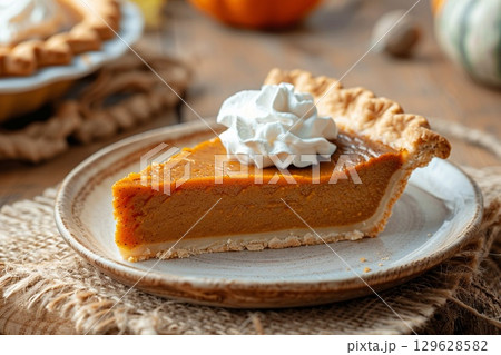 クリームの乗ったパンプキンパイ 129628582