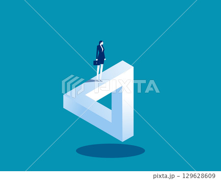 Surreal. The businesswoman stands on penrose triangle 129628609
