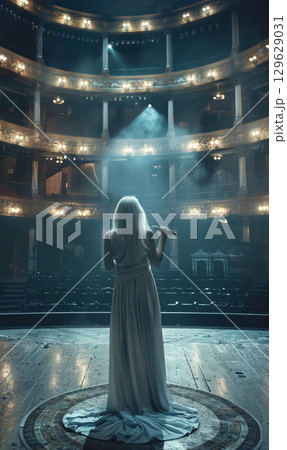 woman has rehearsal and singing at empty opera before live concert event woman has rehearsal and singing at empty opera before live concert event 129629031