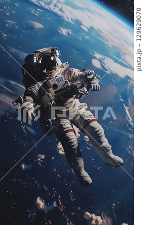 astronaut in space suit and helmet floating on the Earth orbit, space exploration concept 129629070
