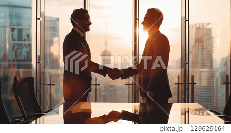 two successful businessmen handshake after reaching an business agreement, two ceo shaking hands after signing contract and making deal two successful businessmen handshake after reaching an business agreement, two ceo shaking hands after signing contract and making deal 129629164