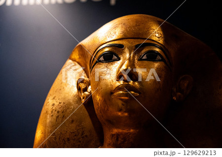 Golden Funerary Mask Of Tutankhamen. Tutankhamun Famous Pharaoh In Ancient Egypt 129629213
