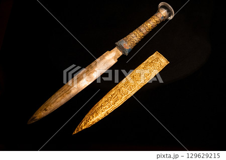 Ancient Egyptian Ceremonial Dagger with Ornate Gold Sheath Ancient Egyptian Ceremonial Dagger with Ornate Gold Sheath 129629215