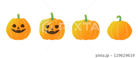 ハロウィーンのかぼちゃのベクターイラストセット かわいい秋のイラスト素材 ハロウィーンのかぼちゃのベクターイラストセット かわいい秋のイラスト素材 129629619