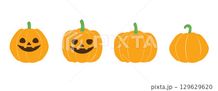 ハロウィーンのかぼちゃのベクターイラストセット　かわいい秋のイラスト素材 129629620