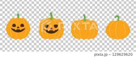 ハロウィーンのかぼちゃのベクターイラストセット　かわいい秋のイラスト素材 129629620