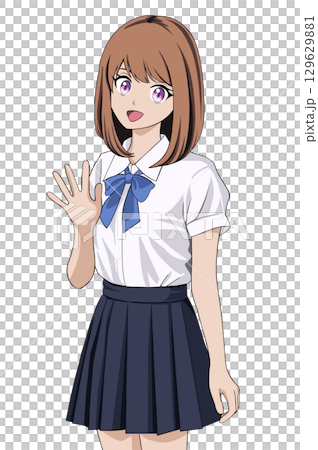 School girls waving hands 129629881