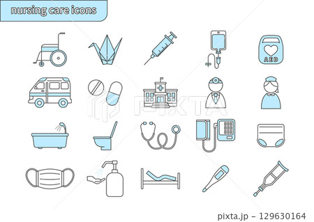 介護・医療アイコンセット（水色） 129630164