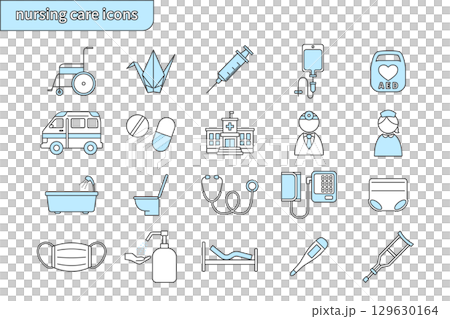 介護・医療アイコンセット（水色） 129630164