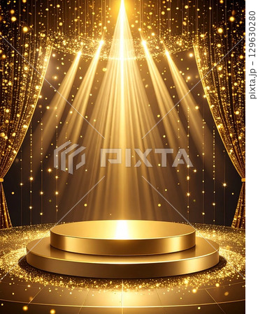 スポットライトに照らされた金の舞台 129630280