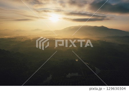 Aerial view of beautiful sunrise landscape in hainan island,China Aerial view of beautiful sunrise landscape in hainan island,China 129630304
