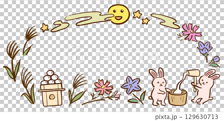 かわいいお月見のフレームイラスト　カラー 129630713