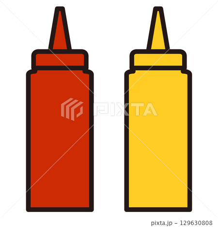 ケチャップとマスタードのボトルのイラスト 129630808