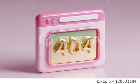 Error 404 page not found and website connection cash concept, 3D illustration of a 404 error webpage in a pink browser window. 129631184