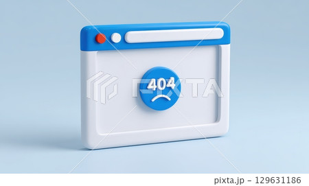 Error 404 page not found and website connection cash concept, 404 error page illustration with a sad face and browser window design. 129631186