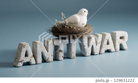 Anti war and peace concept, Anti-war message with a dove on a nest, symbolizing peace. 129631222