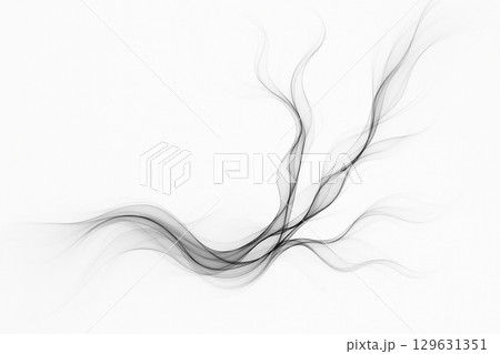 白い背景に黒い煙が枝分かれする抽象背景 129631351