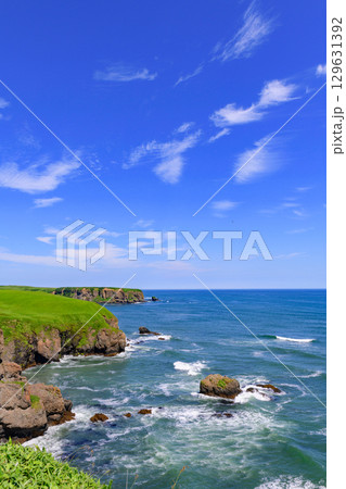 琵琶瀬から望む嶮暮帰島と太平洋の夏景色(北海道浜中町) 琵琶瀬から望む嶮暮帰島と太平洋の夏景色(北海道浜中町) 129631392
