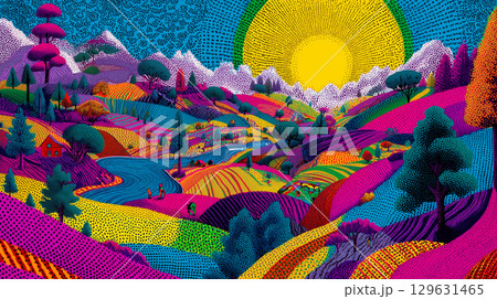 Colorful Acid Psychedelic Art Landscape. High quality illustration Colorful Acid Psychedelic Art Landscape. High quality illustration 129631465