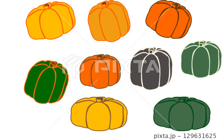 いろんなカボチャのセット・素材・カボチャの色のバリエーション 129631625