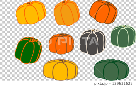 いろんなカボチャのセット・素材・カボチャの色のバリエーション 129631625