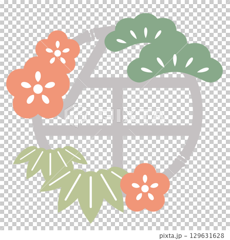 馬年松竹梅紋章新年2026字母白色背景新年賀卡素材新年插圖簡單 129631628