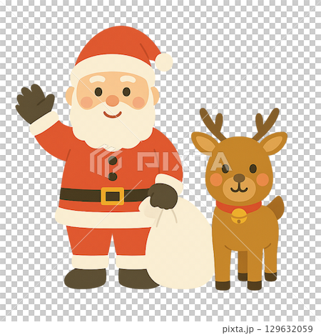 サンタクロースとトナカイのイラスト サンタクロースとトナカイのイラスト 129632059