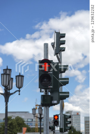 Berlin, Germany - July 01, 2018: Ampelmann is the symbol shown on pedestrian signals in Germany 129632282