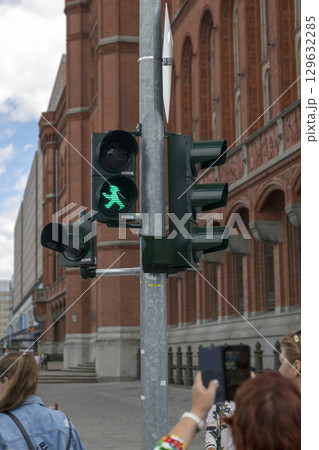 Berlin, Germany - July 01, 2018: Ampelmann is the symbol shown on pedestrian signals in Germany 129632285