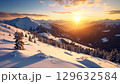 【リアルな風景】壮大な雪山の壁紙【夕焼け】 129632584