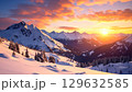 【リアルな風景】壮大な雪山の壁紙【夕焼け】 129632585