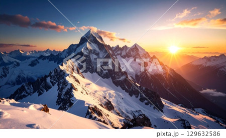 【リアルな風景】壮大な雪山の壁紙【夕焼け】 129632586