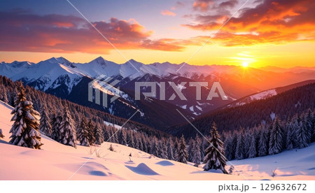 【リアルな風景】壮大な雪山の壁紙【夕焼け】 【リアルな風景】壮大な雪山の壁紙【夕焼け】 129632672