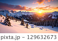 【リアルな風景】壮大な雪山の壁紙【夕焼け】 129632673