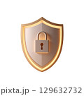 黄金色に輝く盾と鍵のセキュリティアイコン 129632732