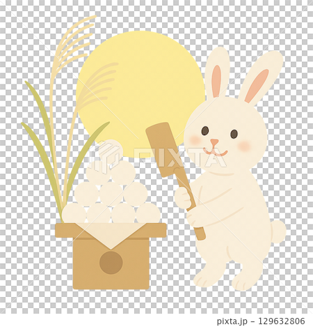 杵を持つうさぎのお月見イラスト 129632806
