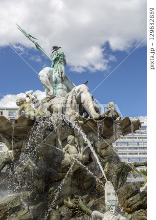 Berlin, Germany - July 01, 2018: Fragment of the Neptune Fountain in the center of Berlin 129632889