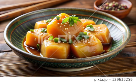 savor the delicate sweetness of honeyed tteok, a korean classic elevated with a refined french presentation. savor the delicate sweetness of honeyed tteok, a korean classic elevated with a refined french presentation. 129633259