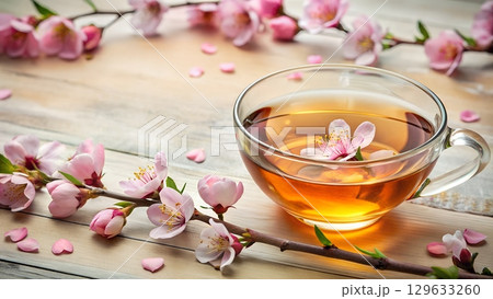 sip on the delicate floral notes of peach blossom tea, a symbolic drink representing love and connection. sip on the delicate floral notes of peach blossom tea, a symbolic drink representing love and connection. 129633260