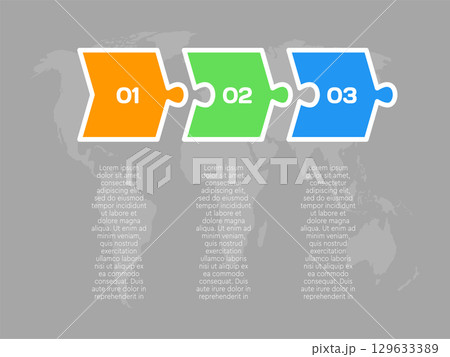 Three steps line infographic puzzle option diagram 129633389