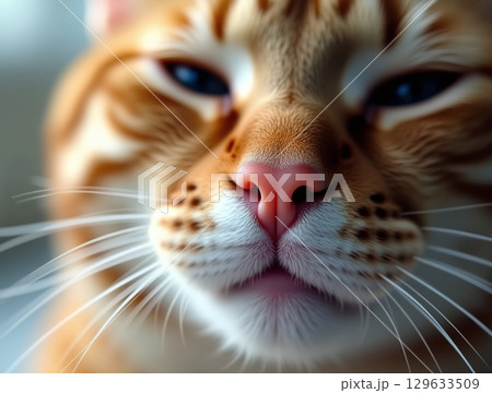 Close-up Detailed Adorable Ginger Tabby with Pink Nose Portrait 129633509
