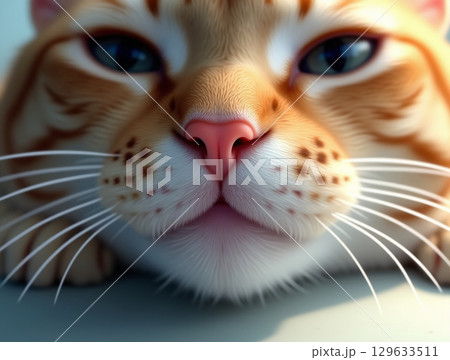 Close Up Portrait of an Adorable Orange Tabby Cat Face Detail 129633511