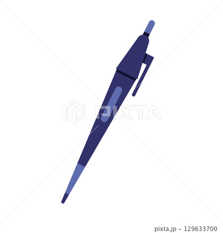 Blue ballpoint pen in flat style, office or school stationery Blue ballpoint pen in flat style, office or school stationery 129633700