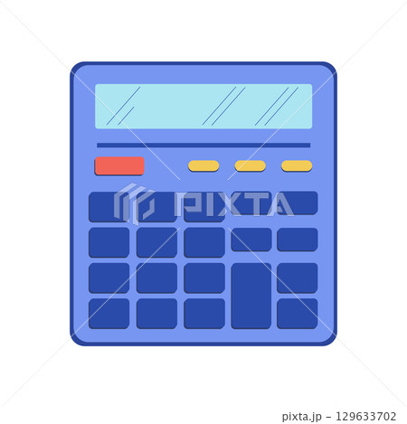 Blue calculator with red, yellow, and dark blue buttons, flat graphic style, concept of calculation and finance Blue calculator with red, yellow, and dark blue buttons, flat graphic style, concept of calculation and finance 129633702
