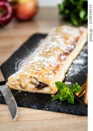 Homemade apple strudel Homemade apple strudel 129634015