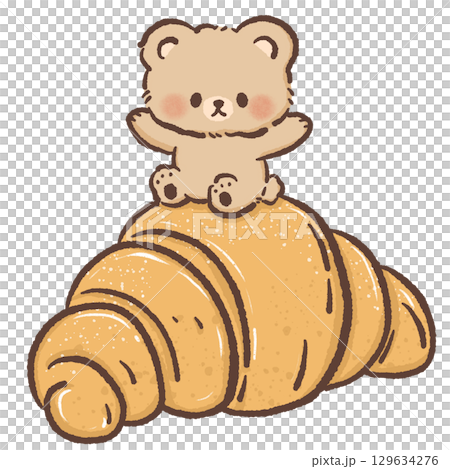Cute kawaii bear sitting on top of a golden brown croissant adorable chibi bear bakery illustration perfect for breakfast pastry cafe sweet bread food clipart kids decor and digital design projects Cute kawaii bear sitting on top of a golden brown croissant adorable chibi bear bakery illustration perfect for breakfast pastry cafe sweet bread food clipart kids decor and digital design projects 129634276