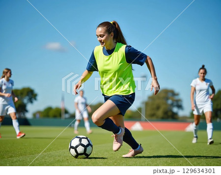 サッカーをする女性 サッカーをする女性 129634301