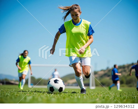 サッカーをする女性 129634312