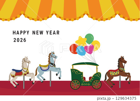 メリーゴーラウンドのイラストの年賀状 129634375