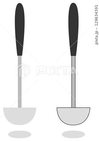 フラットおたまイラスト2点セット(塗り・線) フラットおたまイラスト2点セット(塗り・線) 129634391